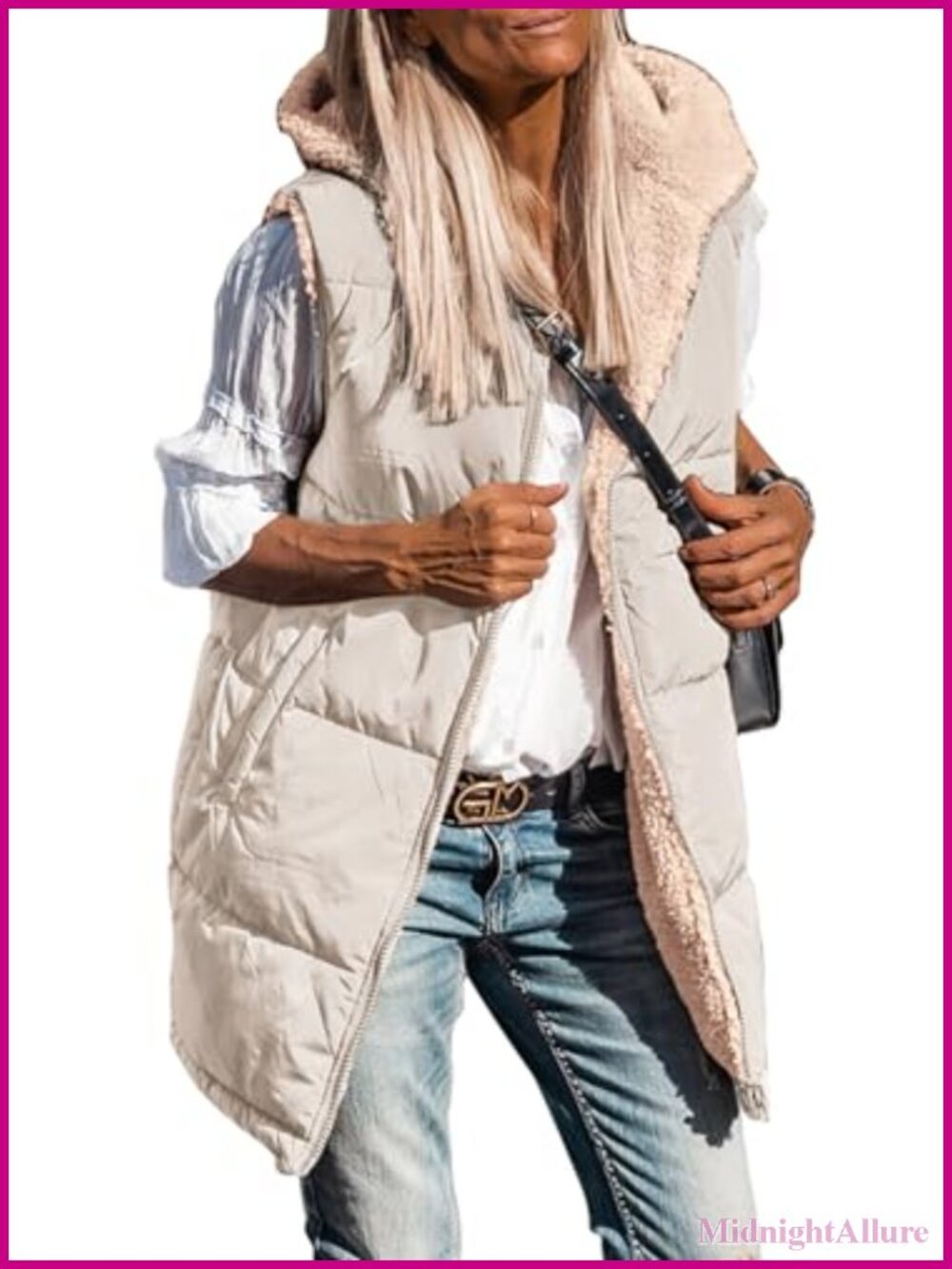 PRETTYGARDEN Reversible Fleece Long Vest Hooded Zip Up Sleeveless Winter Coat